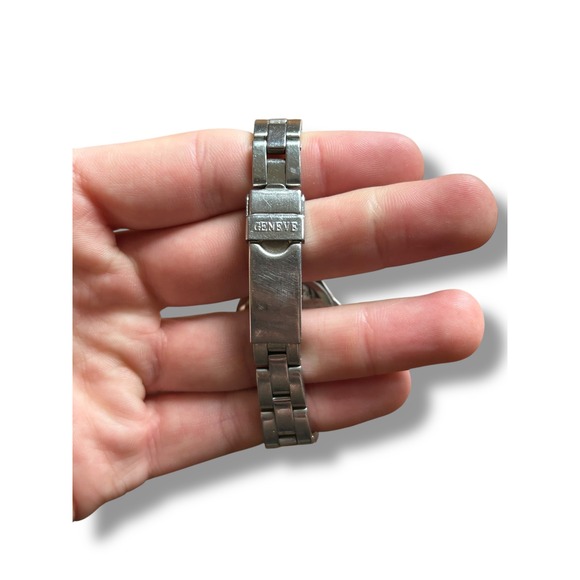 Geneve Swiss Watch Silver Tone Stainless Steel Band White Dial Ladies - Picture 4 of 5